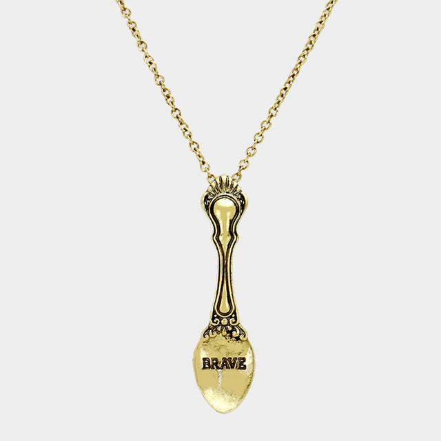 Madeline Love Gold Burnished BRAVE _ Classic Pattern Spoon Pendant Necklace - Necklaces