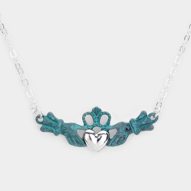 Madeline Love Patina Verdigris, Silver Metal Claddagh Pendant Necklace - Necklaces