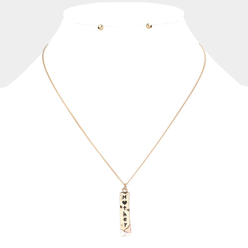 "Mother" Metal Bar Pendant Necklace - Gold, Multi