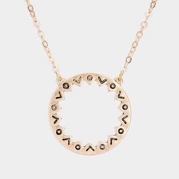 Madeline Love Worn Gold Antique Pattern Metal Open Circle Pendant Necklace - Necklaces