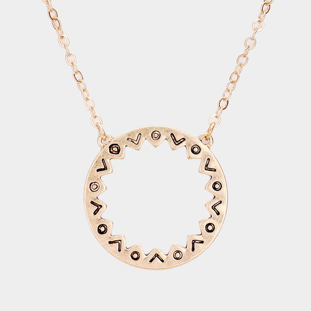 Madeline Love Worn Gold Antique Pattern Metal Open Circle Pendant Necklace - Necklaces