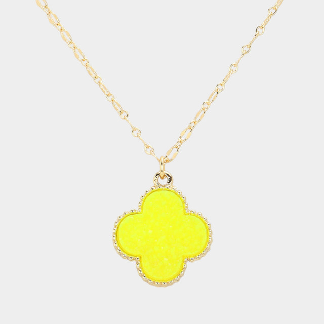 Madeline Love Neon, Yellow Druzy Quatrefoil Pendant Necklace - Jewelry