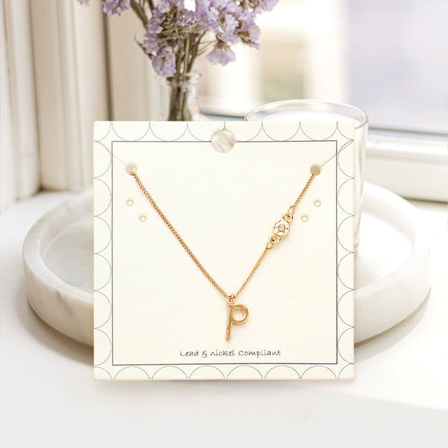 Madeline Love Gold P - Small Letter Initial Monogram Pendant Necklace with Crystal - Jewelry