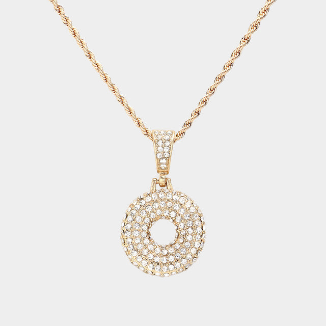 Madeline Love ~O~, Gold -O- Rhinestone Initial Monogram Pendant Brass Chain Necklace - Necklaces