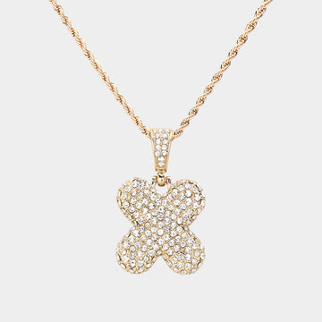 Madeline Love ~X~, Gold -X- Rhinestone Initial Monogram Pendant Brass Chain Necklace - Necklaces
