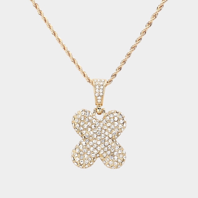Madeline Love ~X~, Gold -X- Rhinestone Initial Monogram Pendant Brass Chain Necklace - Necklaces