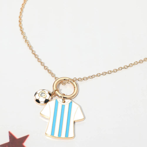 Argentina Soccer Ball Jersey Charm Toggle Pendant Necklace - Blue, White