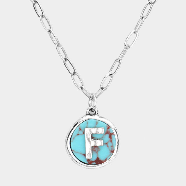 Madeline Love ~F~, Turquoise -F- Initial Monogram Turquoise Pendant Necklace - Necklaces