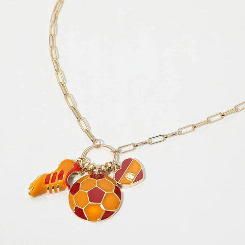 Spain Soccer Ball Shoe Heart Charm Toggle Pendant Paperclip Chain Necklace - Orange, Red