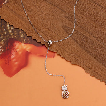 Madeline Love Rhodium White Gold Dipped Metal Pineapple Pendant Y Necklace - Necklaces