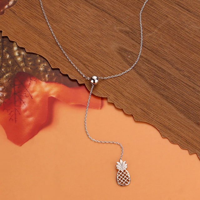 Madeline Love Rhodium White Gold Dipped Metal Pineapple Pendant Y Necklace - Necklaces