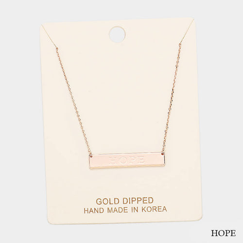 Gold Dipped "Hope" Embossed Bar Necklace - Rose Gold