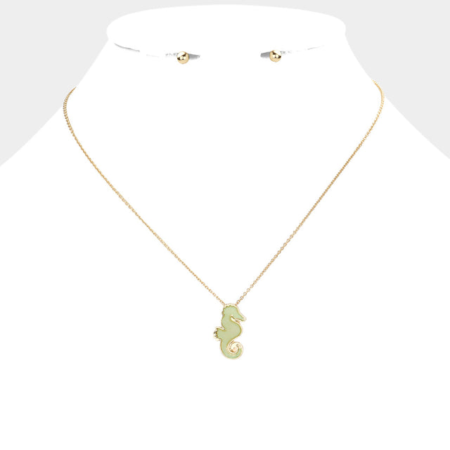 Madeline Love Mint Faux Druzy Seahorse Pendant Necklace - Necklaces