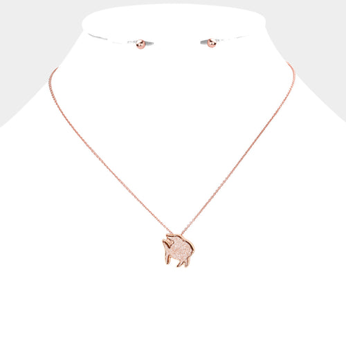 Collar con colgante de pez con drusa sintética - Oro rosa