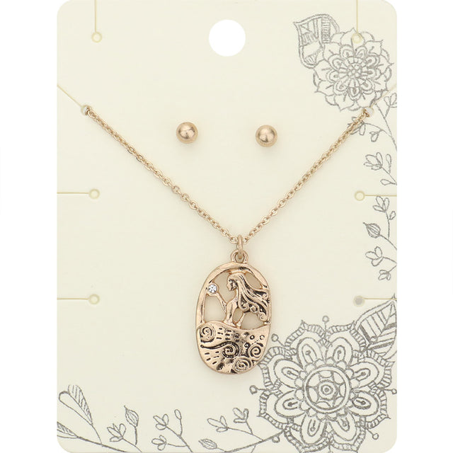 Madeline Love Antique Gold, Worn Gold Stone Embellished Metal Woman Pendant Necklace - Necklaces