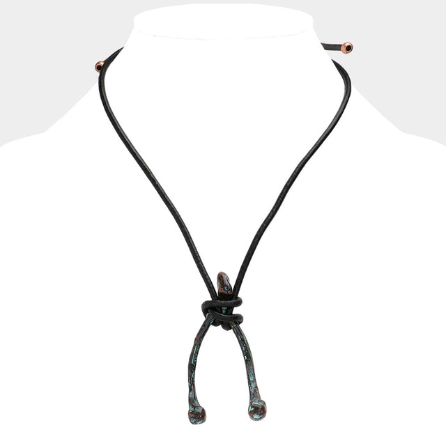 Madeline Love Black, Patina Verdigris Unisex Wishbone Metal Pendant Necklace - Necklaces