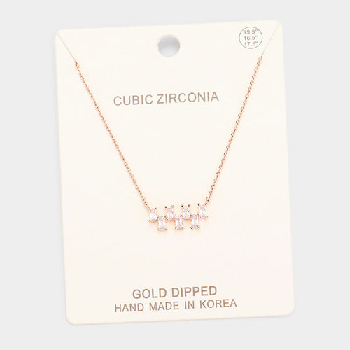 Gold Dipped Cubic Zirconia Stone Pendant Necklace - Clear, Rose Gold
