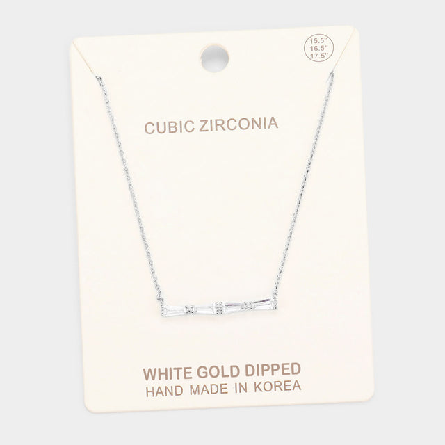 Madeline Love Clear, Rhodium White Gold Dipped Cubic Zirconia Row Pendant Necklace - Jewelry