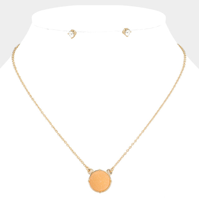 Madeline Love Peach Druzy Stone Pendant Necklace - Necklaces