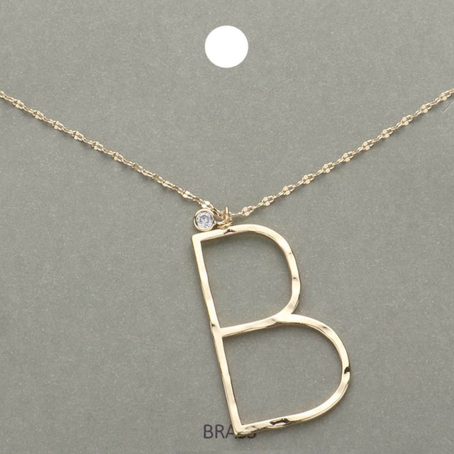Madeline Love ~B~, Gold -B- Initial Monogram Brass Metal Pendant Necklace - Necklaces