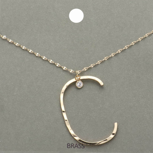 -C- Initial Monogram Brass Metal Pendant Necklace - ~C~, Gold
