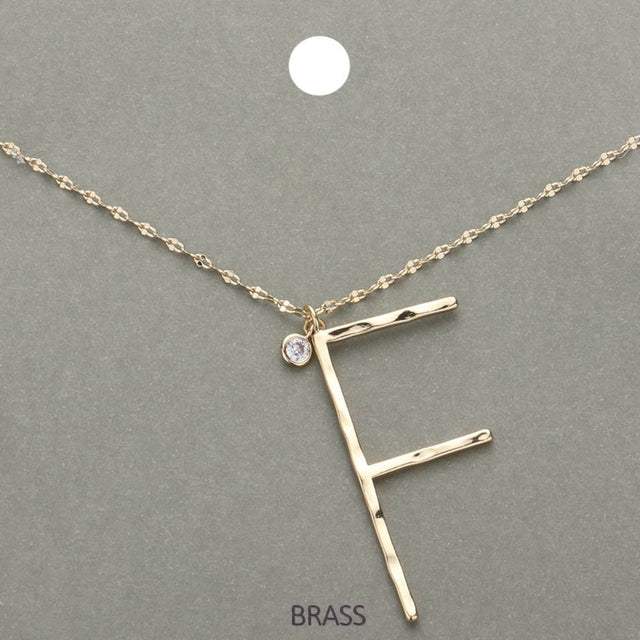 Madeline Love ~F~, Gold -F- Initial Monogram Brass Metal Pendant Necklace - Necklaces