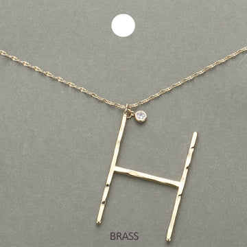 Madeline Love ~H~, Gold -H- Initial Monogram Brass Metal Pendant Necklace - Necklaces