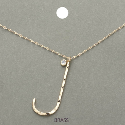 -J- Initial VBrass Metal Pendant Necklace - ~J~, Gold