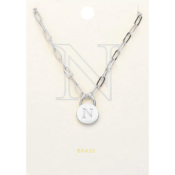 Madeline Love ~N~, Rhodium -N- Brass Metal Initial Monogram Lock Pendant Necklace - Necklaces