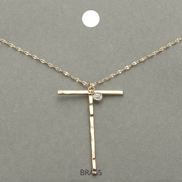 Madeline Love ~T~, Gold -T- Initial Monogram Brass Metal Pendant Necklace - Necklaces