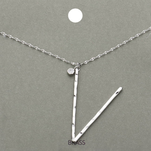 Madeline Love ~V~, Rhodium -V- Initial Monogram Brass Metal Pendant Necklace - Necklaces
