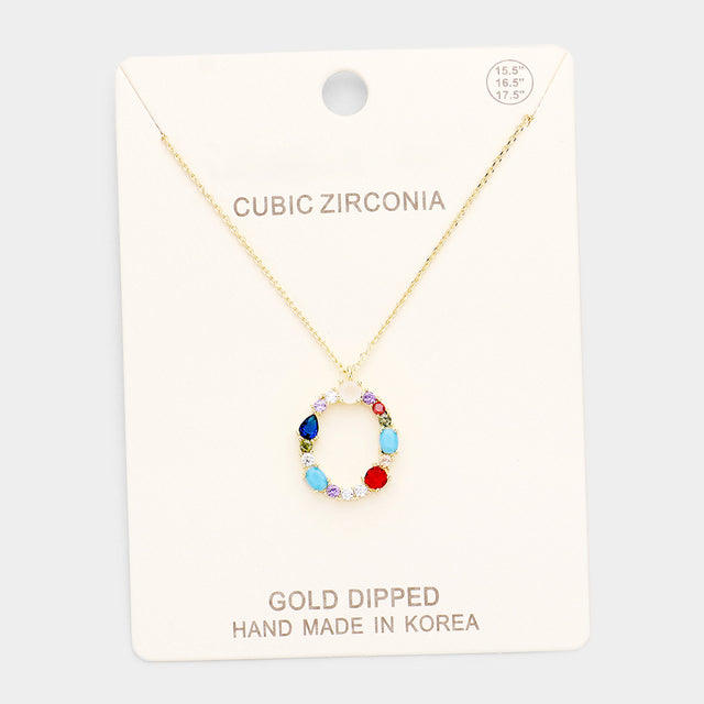 Madeline Love ~O~, Gold, Multi Gold Dipped CZ Letter O Initial Monogram Pendant Necklace - Necklaces