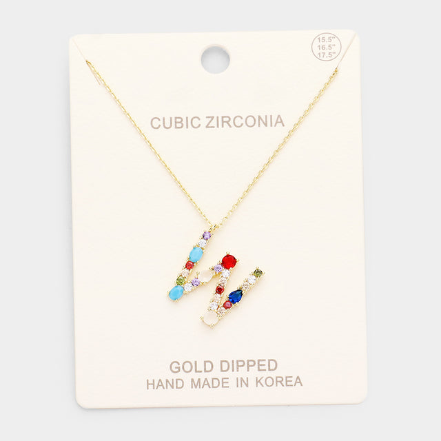 Madeline Love ~W~, Gold, Multi Gold Dipped CZ Letter W Initial Monogram Pendant Necklace - Necklaces