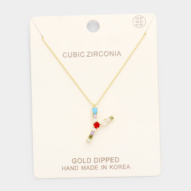 Madeline Love ~Y~, Gold, Multi Gold Dipped CZ Letter Y Initial Monogram Pendant Necklace - Necklaces