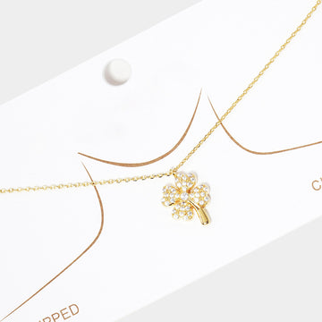 Madeline Love Gold Gold Dipped Rhinestone Embellished Clover Pendant Necklace - Necklaces