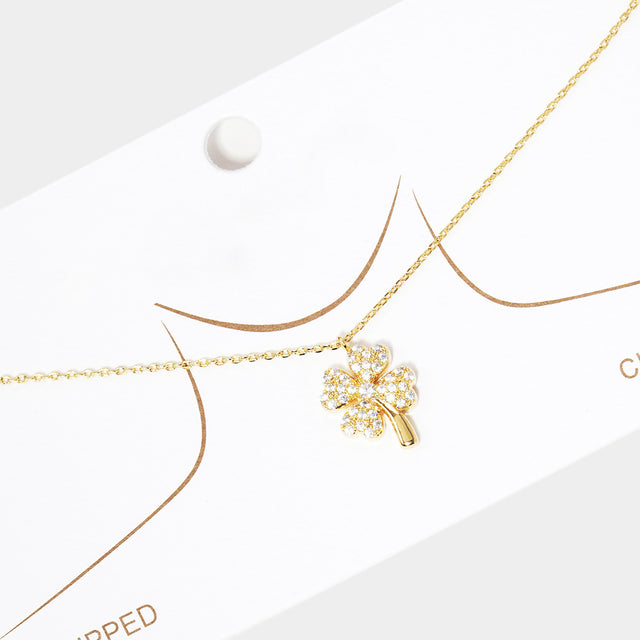Madeline Love Gold Gold Dipped Rhinestone Embellished Clover Pendant Necklace - Necklaces