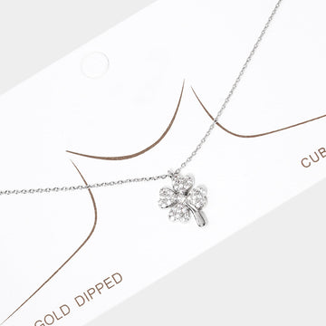 Madeline Love Rhodium White Gold Dipped Rhinestone Embellished Clover Pendant Necklace - Necklaces