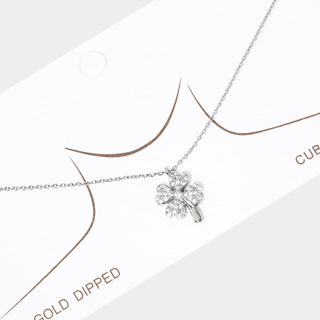 Madeline Love Rhodium White Gold Dipped Rhinestone Embellished Clover Pendant Necklace - Necklaces
