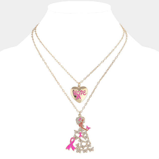 Madeline Love Gold, Pink 2PCS - Hope Message Heart Pink Ribbon Afrowoman Pendant Necklaces - Jewelry