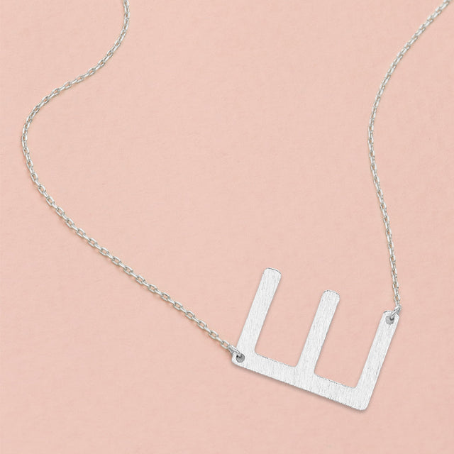 Madeline Love Rhodium, ~E~ -E- White Gold Dipped Initial Monogram Pendant Necklace - Necklaces