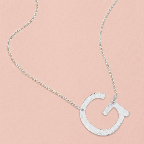 G- White Gold Dipped Initial Monogram Pendant Necklace - Rhodium, ~G~