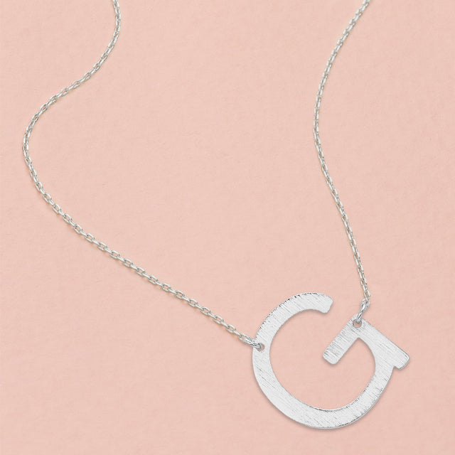 Madeline Love Rhodium, ~G~ G- White Gold Dipped Initial Monogram Pendant Necklace - Necklaces