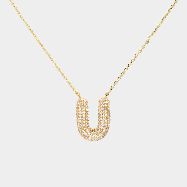 Madeline Love Clear, Gold -U- Gold Dipped CZ Initial Monogram Pendant Necklace - Jewelry