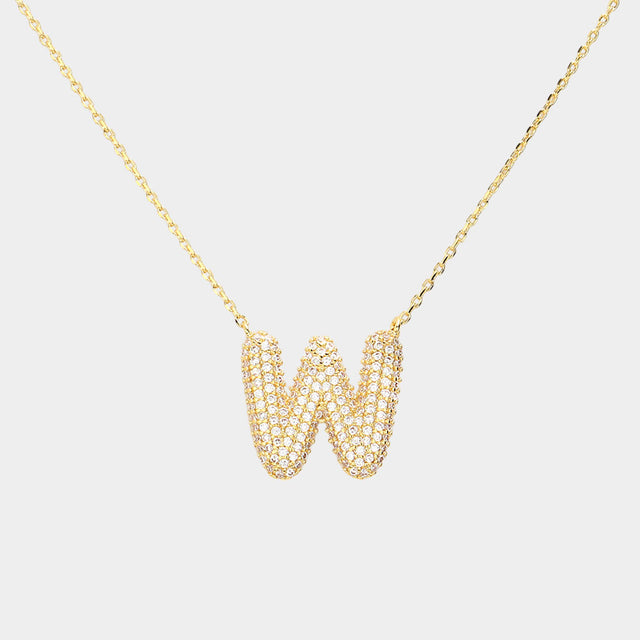Madeline Love Clear, Gold -W- Gold Dipped CZ Initial Monogram Pendant Necklace - Jewelry