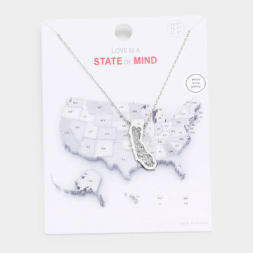 Madeline Love Rhodium White Gold Dipped California State Pendant Necklace - Necklaces
