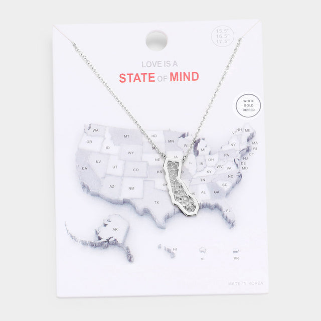 Madeline Love Rhodium White Gold Dipped California State Pendant Necklace - Necklaces