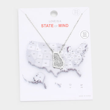 Madeline Love Rhodium White Gold Dipped Georgia State Pendant Necklace - Necklaces
