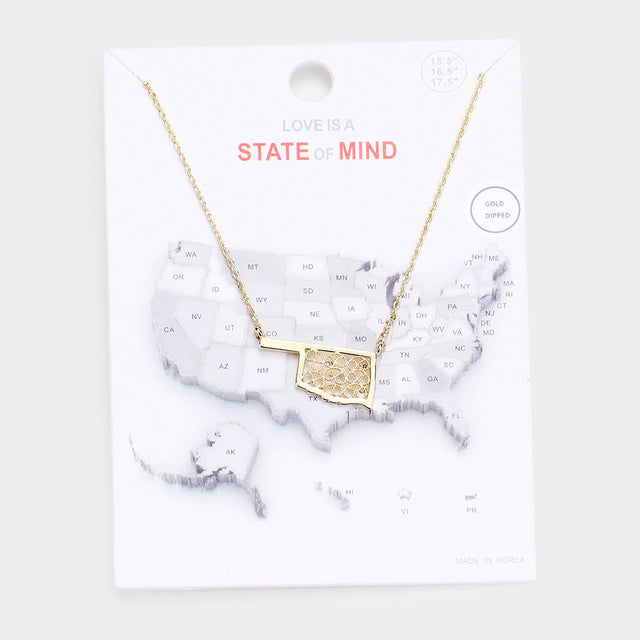 Madeline Love Gold Gold Dipped Oklahoma State Pendant Necklace - Necklaces