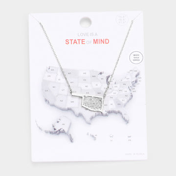 Madeline Love Rhodium White Gold Dipped Oklahoma State Pendant Necklace - Necklaces