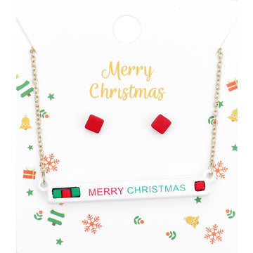 Madeline Love Multi, White, Worn Gold Merry Christmas Cube Resin Pendant Necklace - Necklaces
